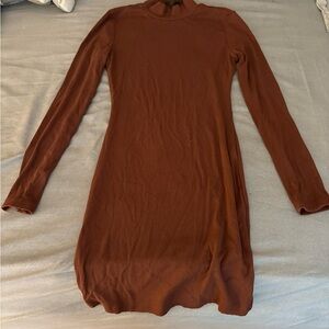 SHEIN Brown Mock Neck Long Sleeve Dress